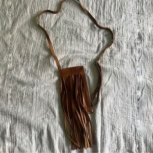 Fringe Leather Crossbody Bag - Brown